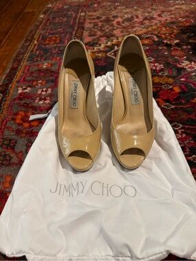 Jimmy Choo Nude Patent Peep-Toe Pumps